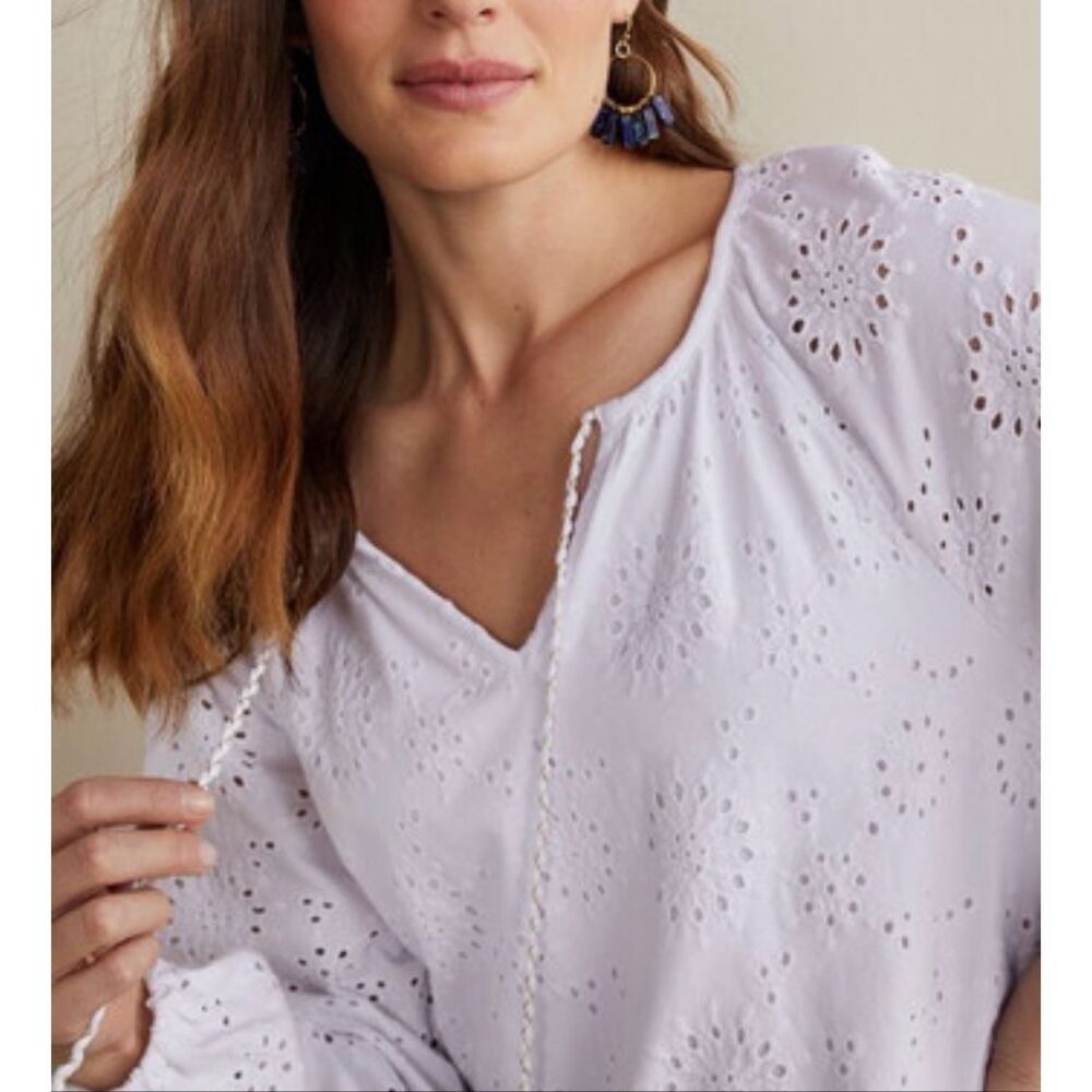 Soft Surroundings $89 Rhiannon Eyelet Peasant Top White PXL NWOT - Picture 4 of 8